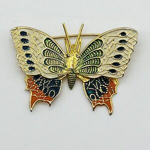 Vintage Butterfly Brooch Pin Gold Tone Multicolor Enamel Made In‎ Spain